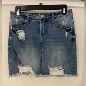 Distressed Denim Mini Skirt - Blue